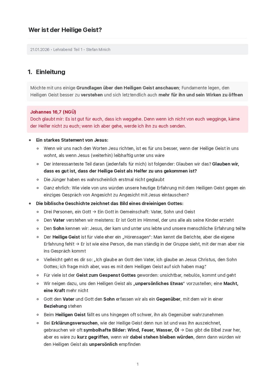 Skript Lehrabend 1 - Wer ist der Heilige Geist?